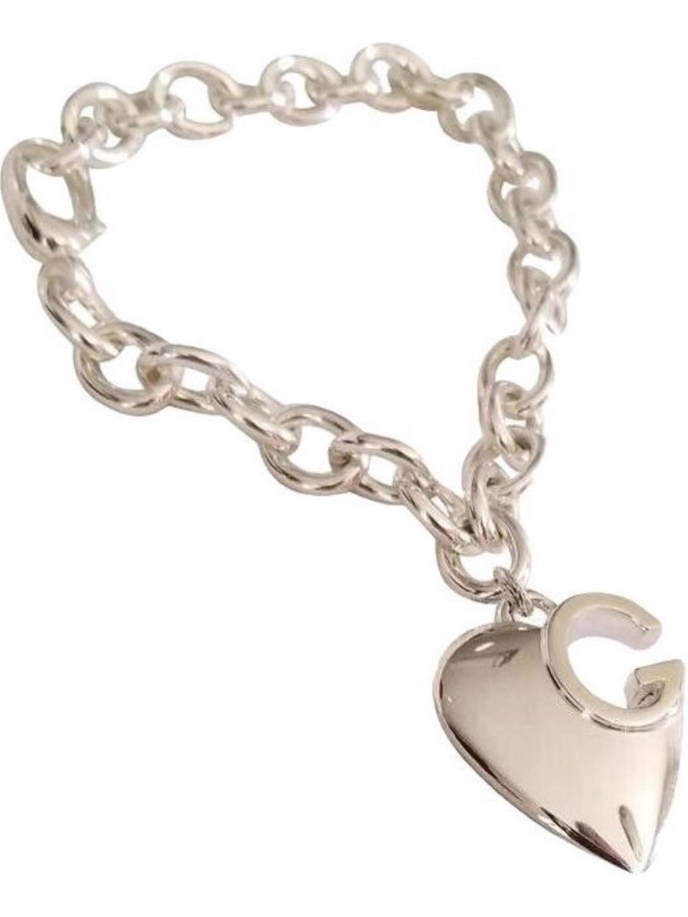 Authentic New Gucci Sterling Silver Heart Initial G Charm Chain Bracelet $599